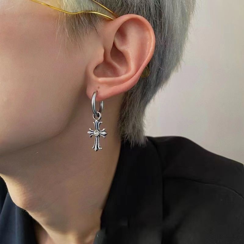 ♞,♘Retro Gothic Diamond Crow Heart Cross Dark Earrings Cool Style Earrings No Piercing Earrings Coo