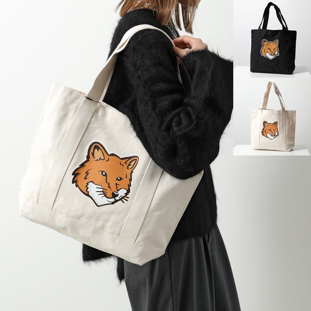 ♞,♘,♙maison kitsune tote bag Fox Head Tote Bag Ecru- preorderoppa lkj