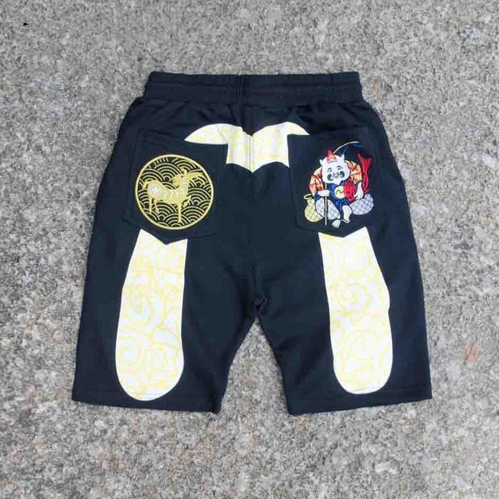 EVISU 2025 ฤดูร้อนสไตล์ใหม่ เอวิสุ เสื้อฮู้ด ผู้ชายและผู้หญิงกางเกงขาสั้นกีฬาลําลองกางเกงห้าจุด
