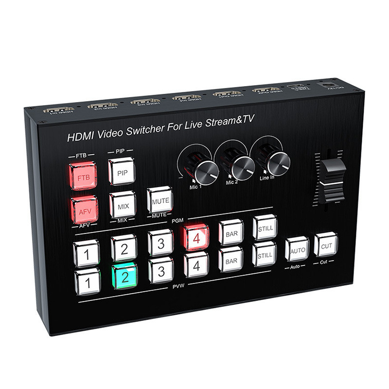 4 Way HDMI Live Stream Switcher 4 in 2 out พร้อมเครื่องผสมเสียงแบบเรียลไทม์ Multi-Format Live Stream