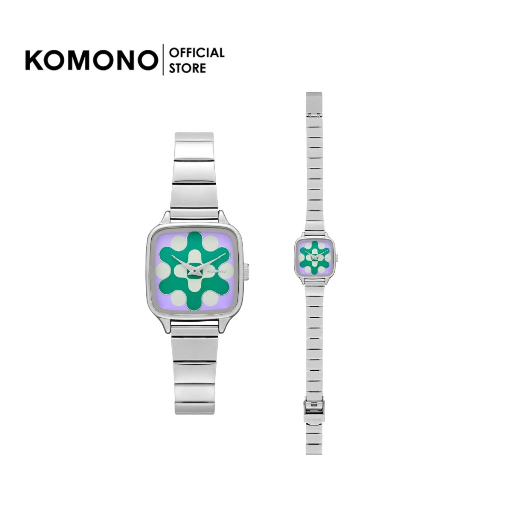 KOMONO Kate Aurora Trak Silver Lilac นาฬิกาผู้หญิง โลหะ หน้าปัดสี่เหลี่ยมเล็ก นาฬิกาทำงาน/แฟชั่น ดู