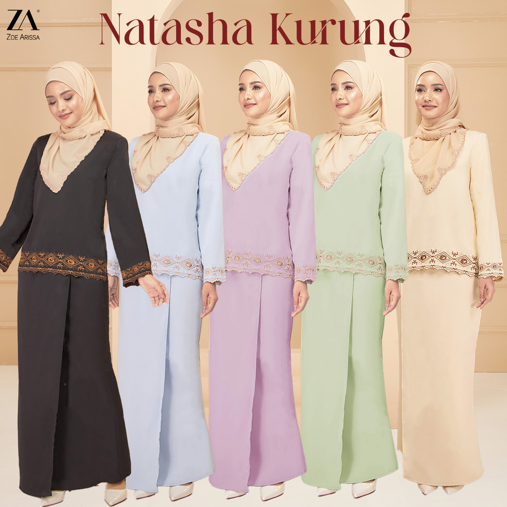 Natasha kurung baju kurung kedah Sulam kurung klasik style aesthetic elegant terbaru 2024 เรียบง่าย