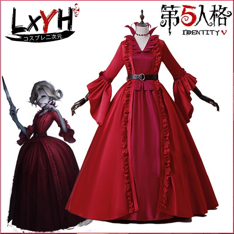 [LXYH- COSER KING] Game Identity V Marie Madame Red Mary Bloody Queen Cosplay Costume Set Dress Wig