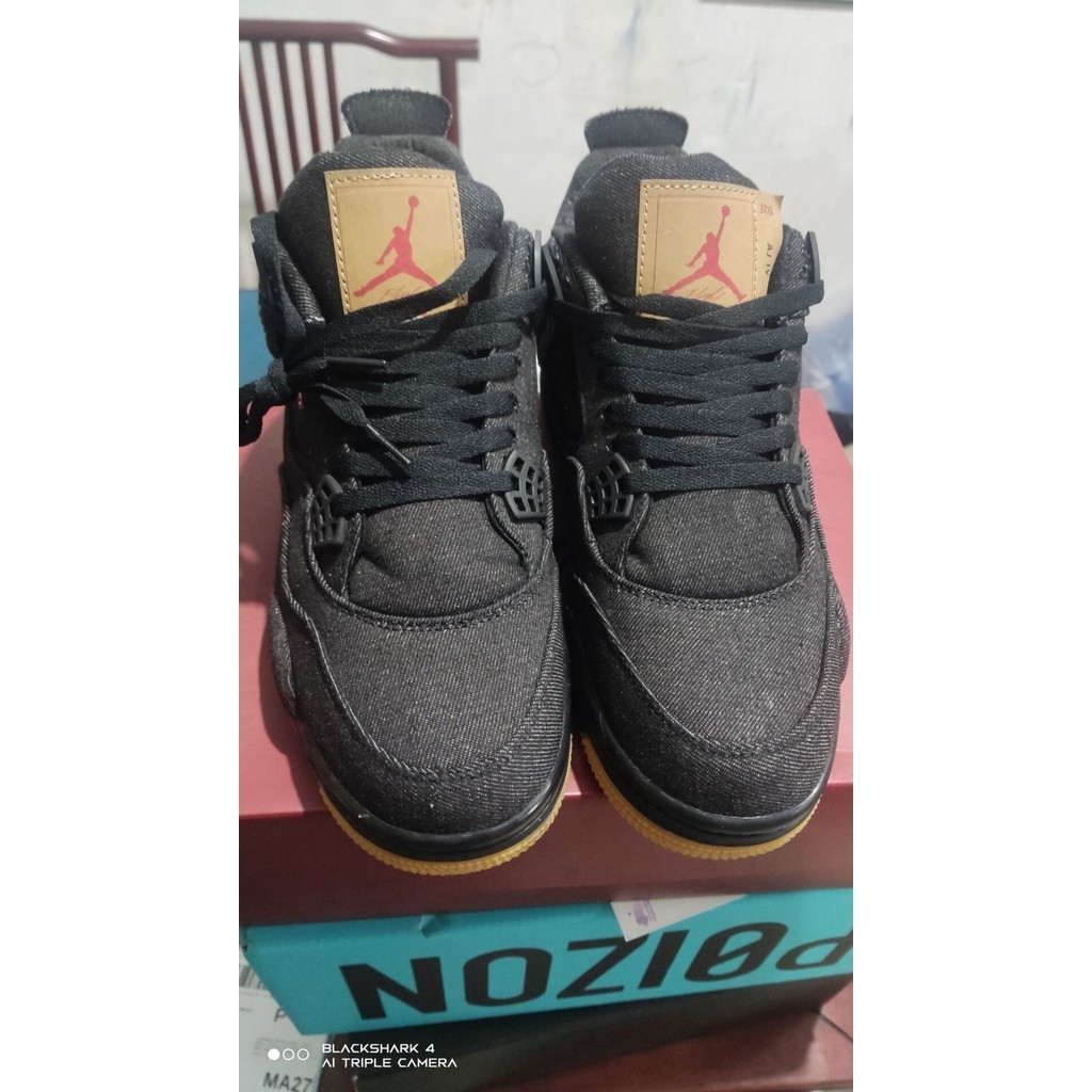 ♞,♘Levi's x Air Jordan 4 Black Denim Online Sale AJ4 บาสเก็ตบอล AO2571-001 รองเท้า free shipping