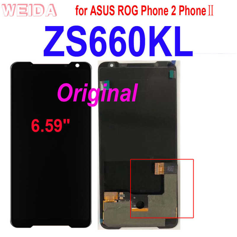 6.59 "Zs660kl ของแท้สำหรับ ASUS ROG Phone 2 Phone2 Phoneลอง Zs660kl จอแสดงผล LCD แบบสัมผัสหน้าจอดิจิไทเซอร์พร้อมกรอบ