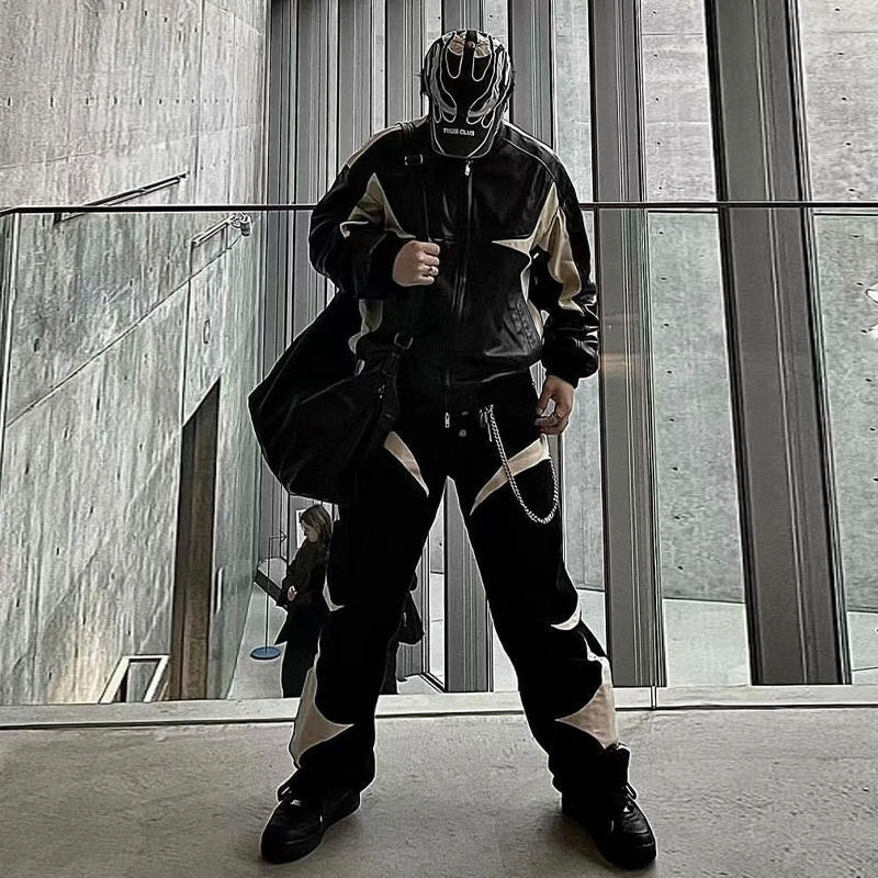 Thug club 23ss Niche กางเกงหนังลําลอง ทรงหลวม สีดํา