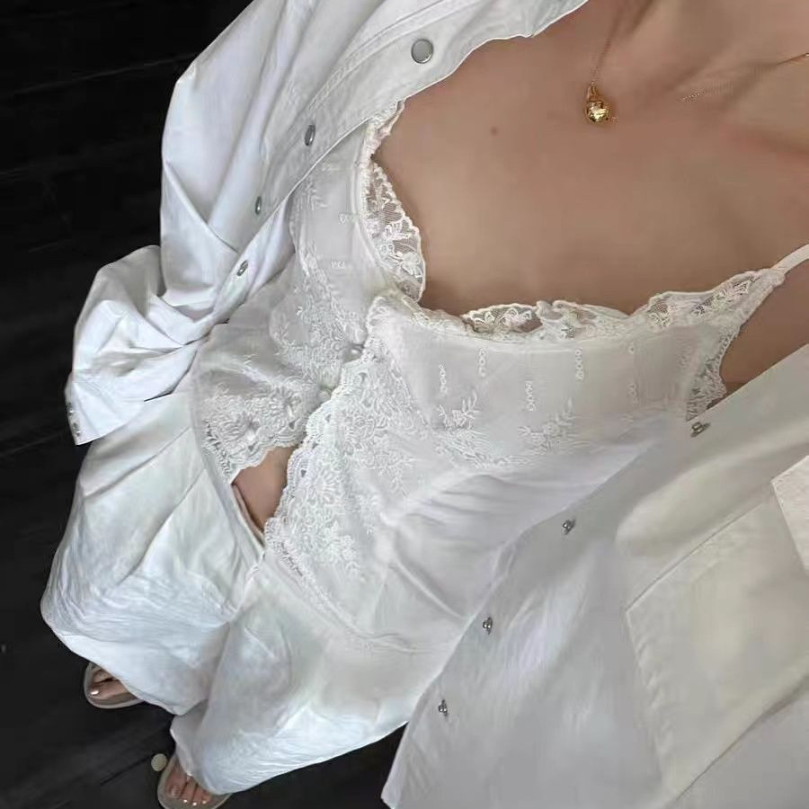 Shanmieleng Pure Desire สไตล ์ สีขาว Camisole Design Sense Niche High-End หวานรสเผ ็ ดสไตล ์ ลดอายุสวมใส ่ ด ้ านในด ้ านนอก ins