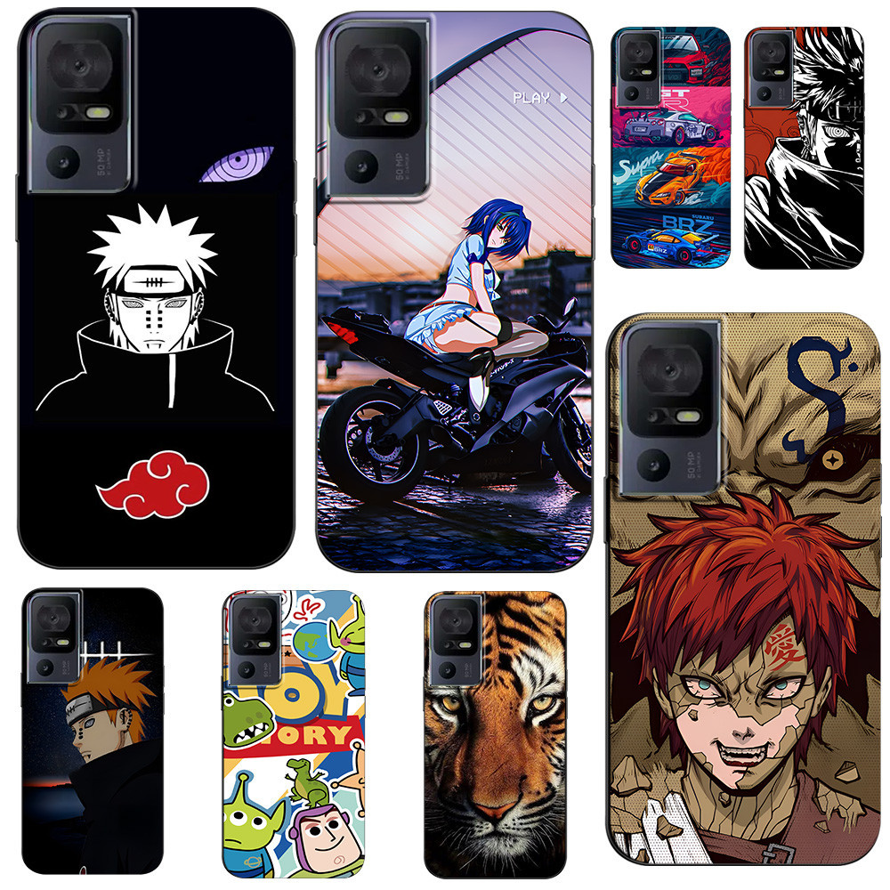 สําหรับ TCL 40SE กรณีกลับฝาครอบโทรศัพท์ป้องกันซิลิโคนนุ่มสีดํา Tpu อะนิเมะสาวรถเสือการ์ตูนน่ารัก