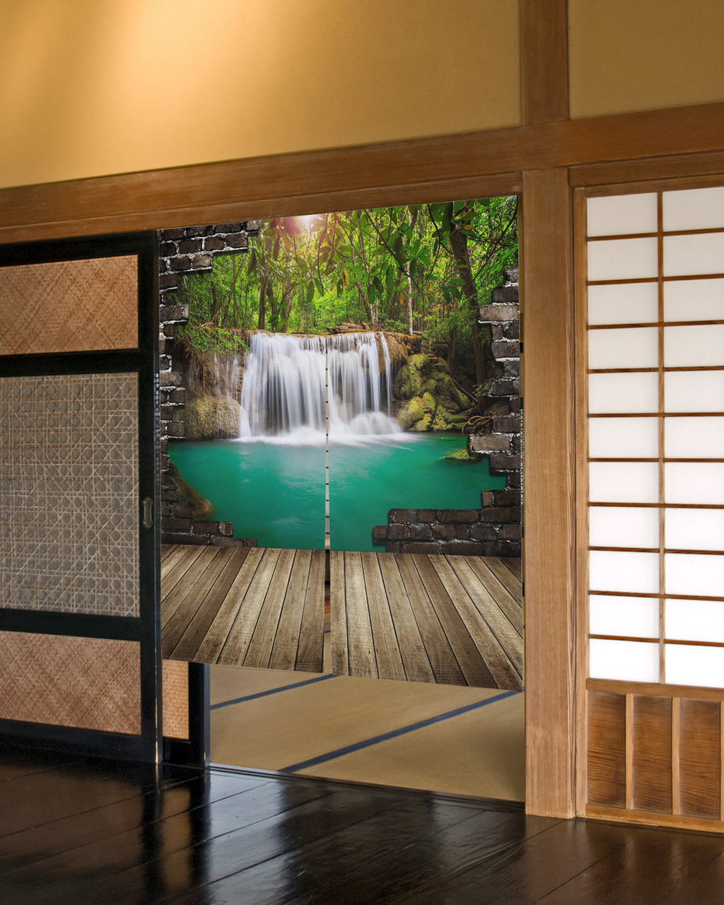 ฉากกั้นประตูไม้ ลายป่าอิฐ สไตล์ญี่ปุ่น สําหรับห้องครัว ห้องนอน ทางเข้าบ้าน