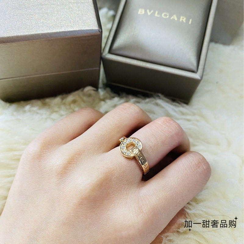 [พร้อมกล่อง] Bvlgari/bvlgari BVLGARI BVLGARI Series แหวนเพชร 18K สีโรสโกลด์ ของขวัญคู่รัก