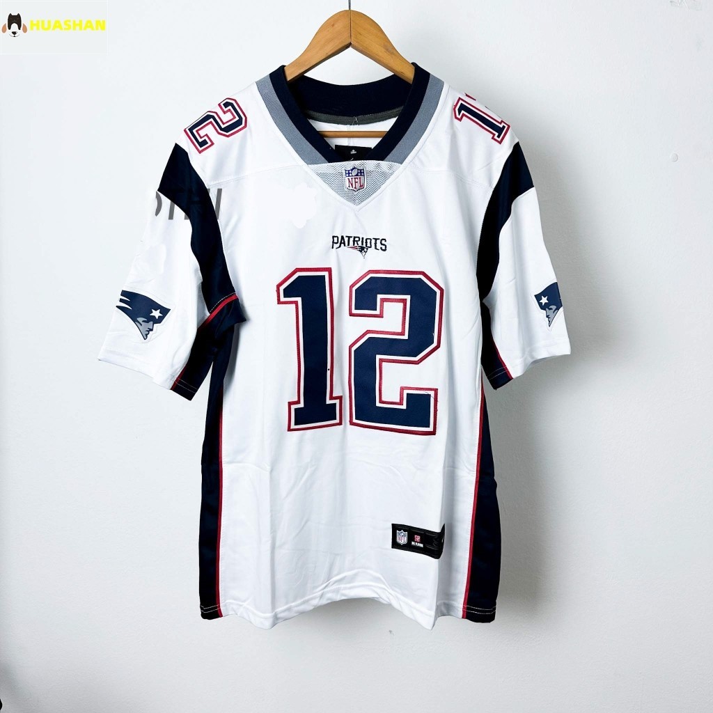 Nfl Football Premium Jersey Rugby Tom Brady 12 Patriots เสื้อคอกลมสีขาวผู้ชาย 2024