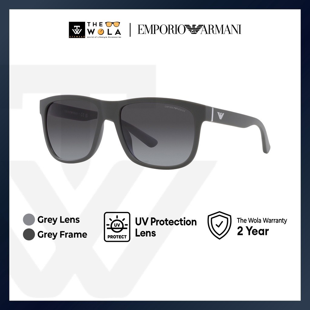 Emporio Armani แว่นกันแดด กรอบหมอน สีเทา สําหรับผู้ชาย - EA4182U