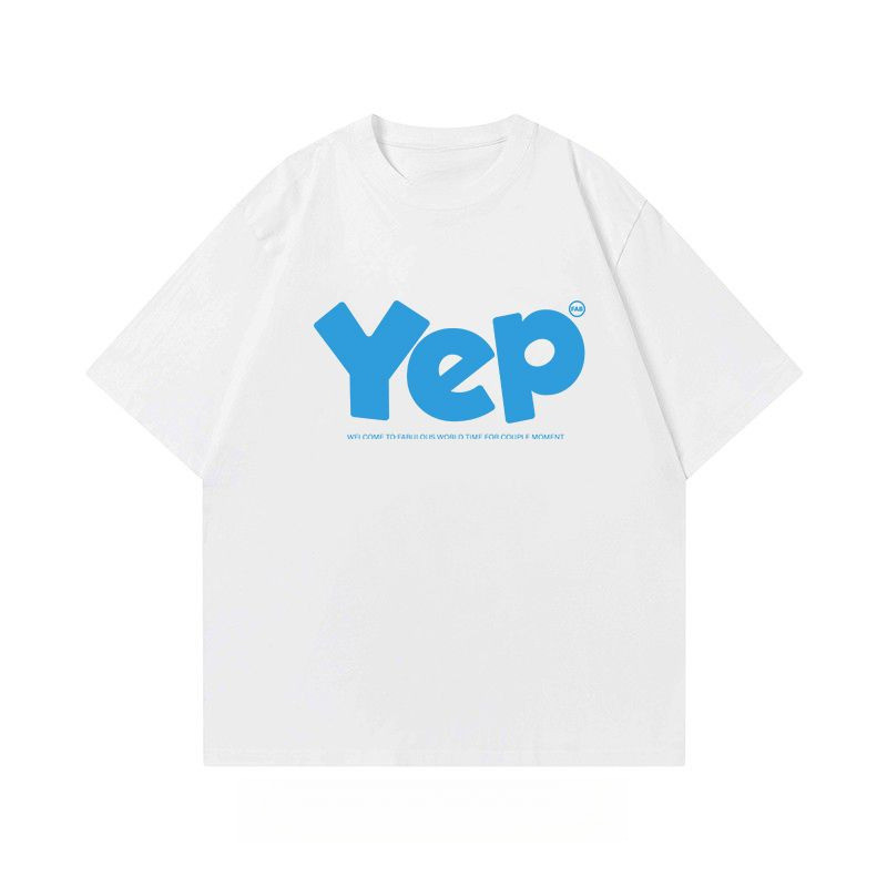 CHXY STUDIO จีน-Chic Hip Hop Yep พิมพ์ตัวอักษรผู้ชายและผู้หญิงหลวมรอบคอฤดูร้อน Cc