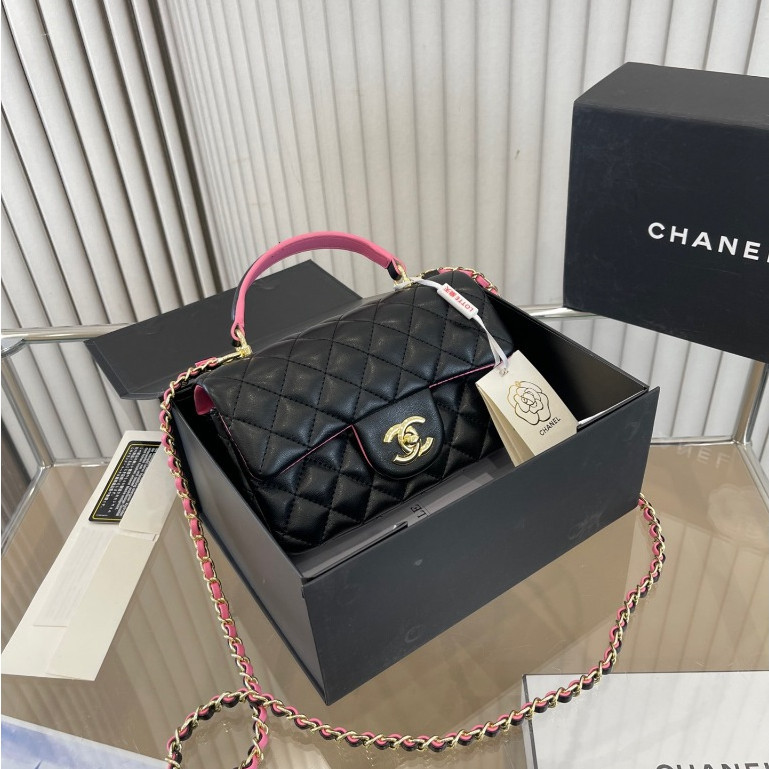 Chanel CHANEL กระเป๋าสะพายไหล่ กระเป๋าถือ ขนาดมินิ มีสายโซ่คล้อง พรีเมี่ยม สีดํา สีชมพู แฟชั่นฤดูใบ