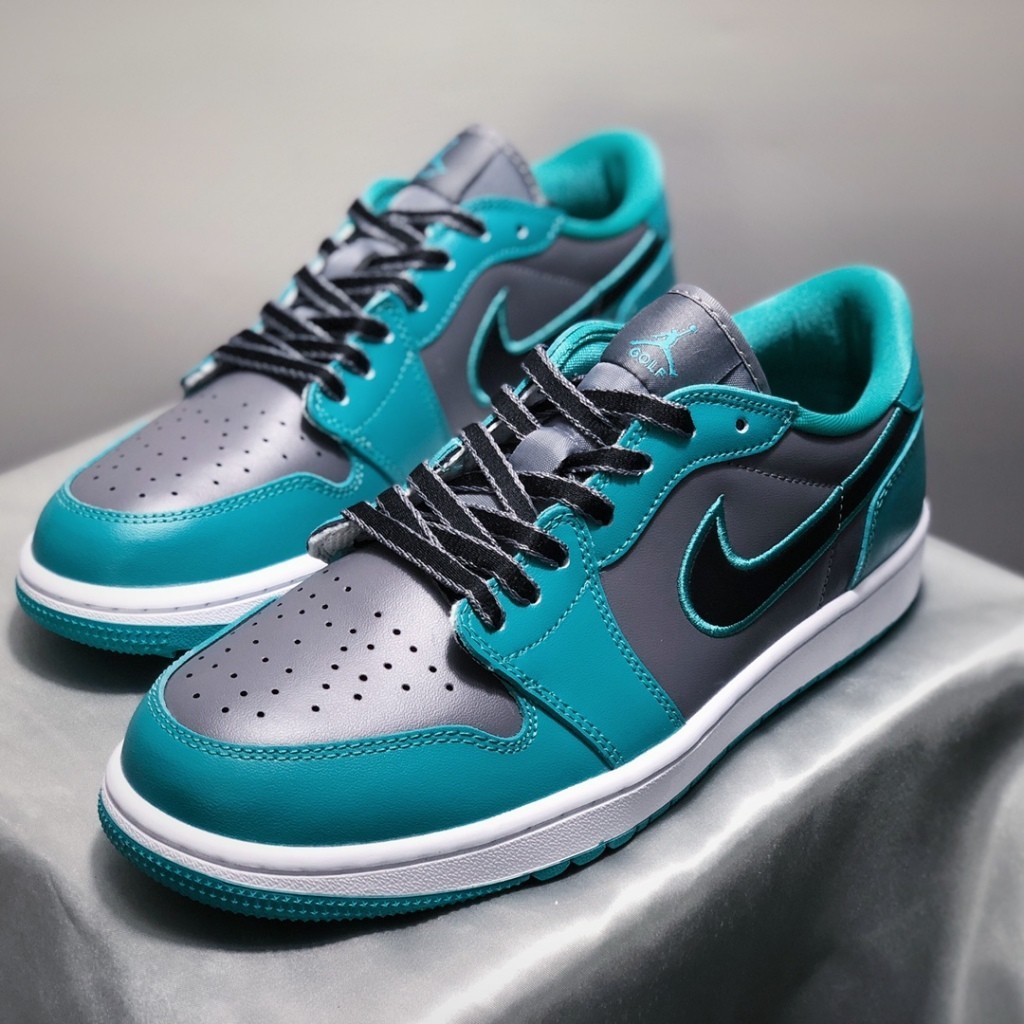 Nike Air Jordan 1 Golf "Grey/Cyan" Low Cut Basketball Shoes Casual Sneakers for Women&amp;Men