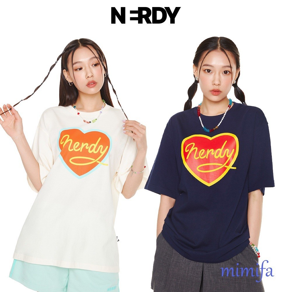 [NERDY Korea] เสื้อยืด แขนสั้น พิมพ์ลายโลโก้หัวใจ ของแท้ 100%