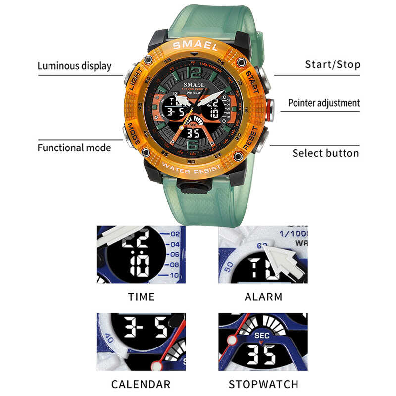❤️ Jam Tangan Sport กันน้ำ SMAEL นาฬิกาผู้ชายดิจิตอล LED