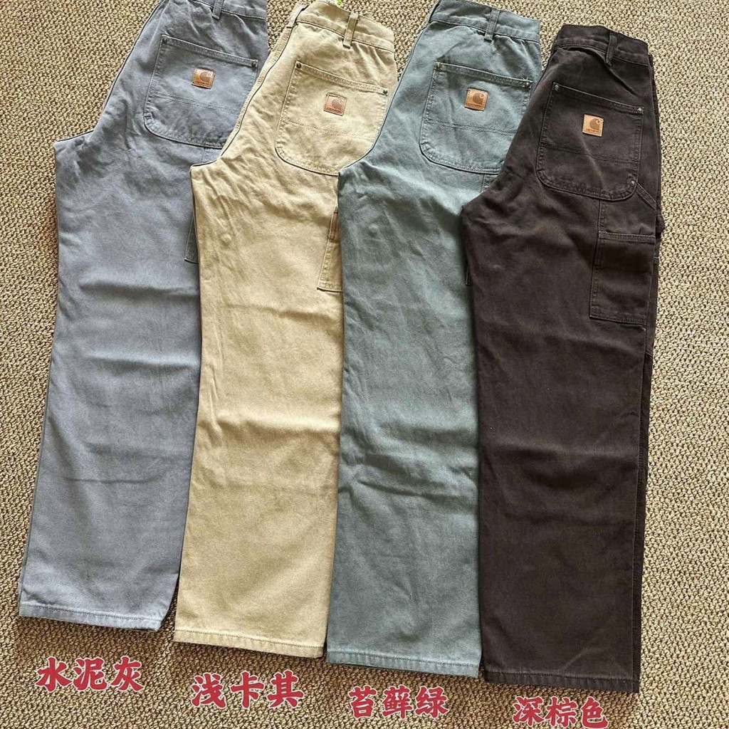 0R8L CARHARTT B136Washed Distressed Double-Knee Canvas Overalls Men's Pure CottonB01Logging Pants