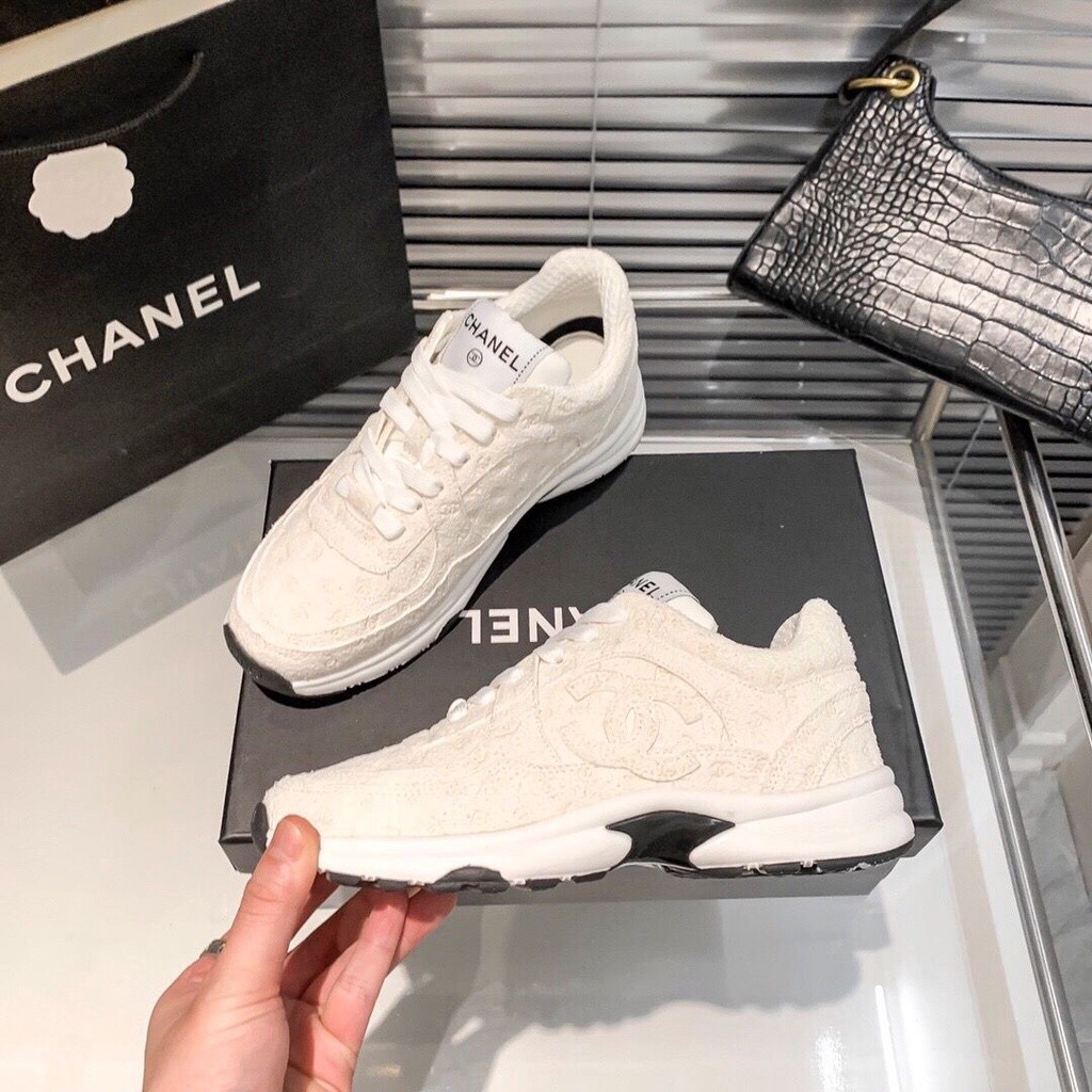 Chanel CHANEL รองเท้าผ้าใบลําลอง ผ้าวูล ส้นหนา เหมาะกับการวิ่ง แฟชั่นฤดูใบไม้ผลิ และฤดูใบไม้ร่วง สําหรับสตรี 2023