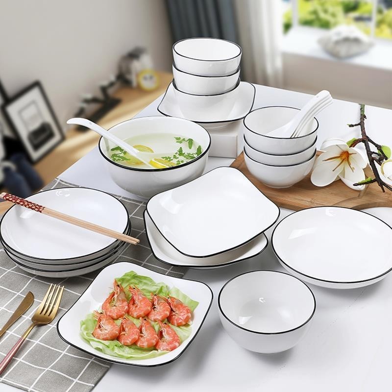 Jingdezhen ชุดจานญี่ปุ่น Nordic ชามเซรามิคและตะเกียบจานเครื่องใช้บนโต๊ะอาหารเตาอบไมโครเวฟชามกินชามซ