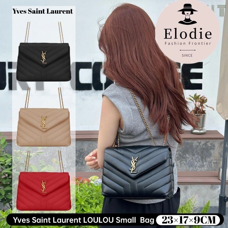 กระเป๋าสะพายไหล่ Saint Laurent Loulou สีดำ หนังลูกวัว โลโก้ YSL