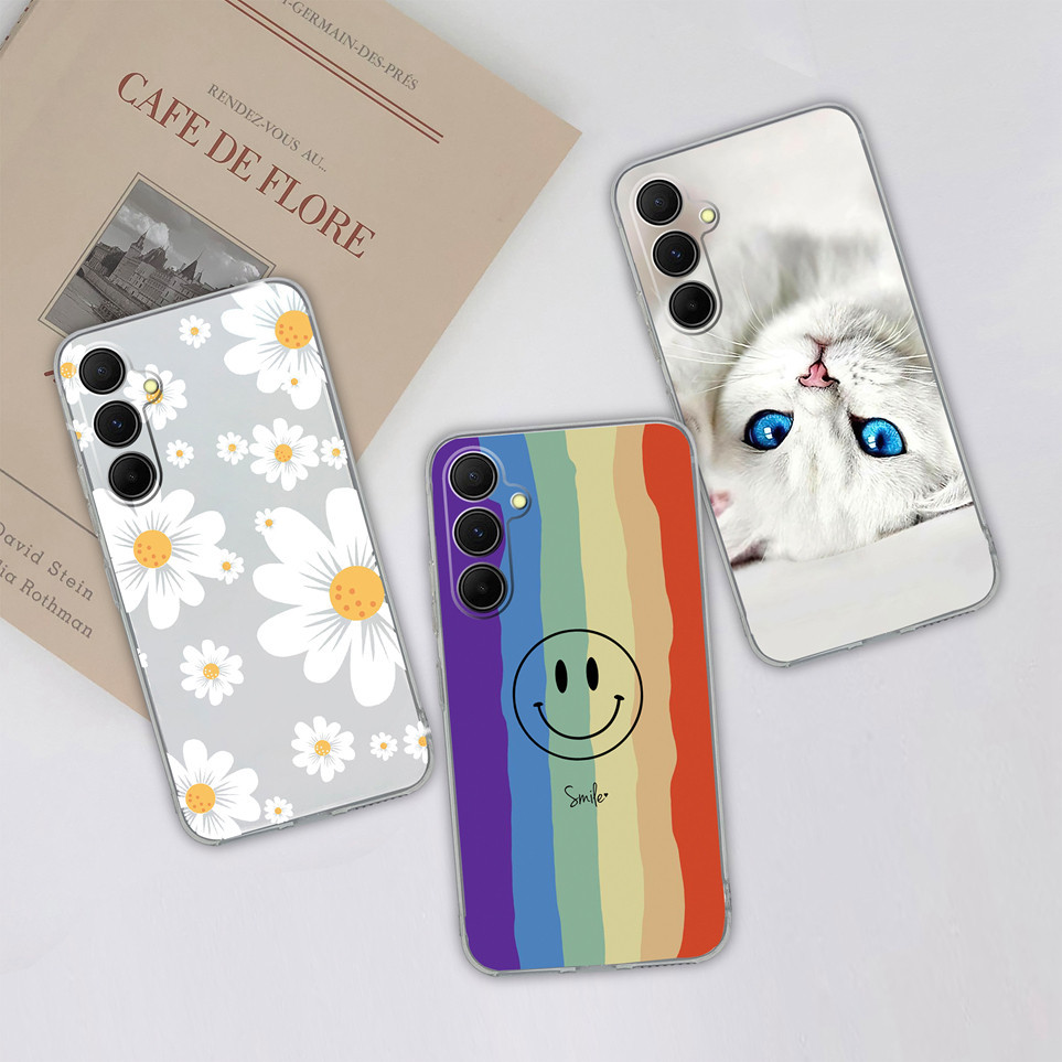 เคสโทรศัพท์มือถือ ซิลิโคนนิ่ม TPU กันกระแทก กันรอยกล้อง ลายดอกไม้ ผีเสื้อ แมวน่ารัก สําหรับ Samsung Galaxy A55 5G A55