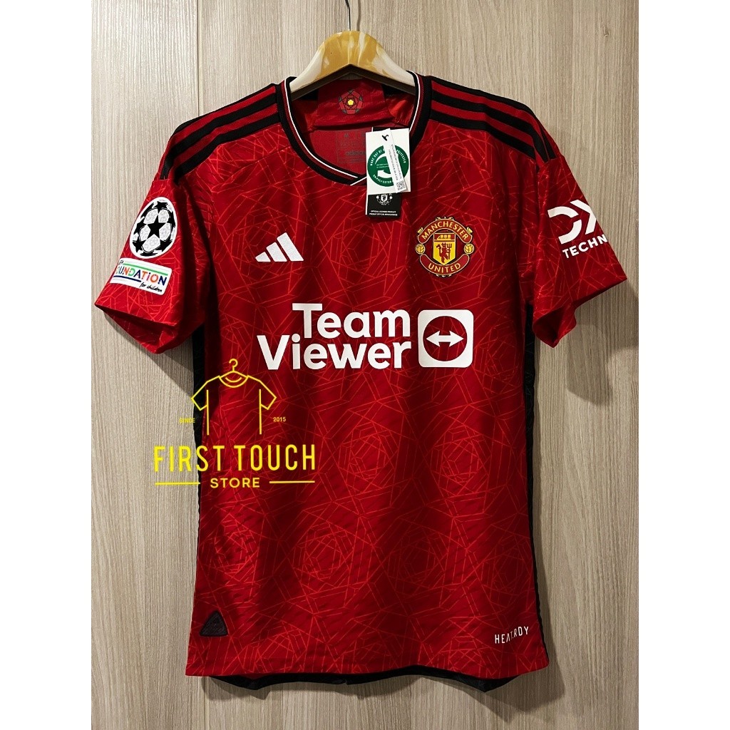 ใหม่ !! เสื้อบอล [Player] แมนยู Home เหย้า 2023/24 เกรดนักเตะ ฟลูออฟขั่นพร้อมอามและเบอชื่อ UCL