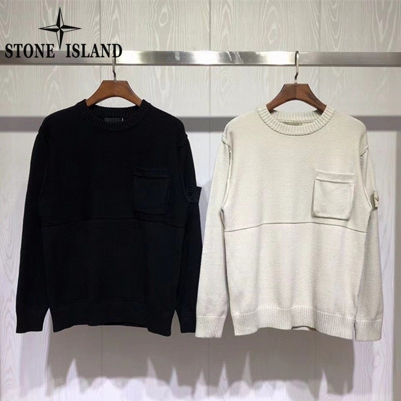 เสื้อกันหนาว คอกลม ผ้าฝ้าย ปักลายโลโก้ Stone Island ของแท้ เหมาะกับการเล่นกีฬา สําหรับผู้ชาย และผู้ห