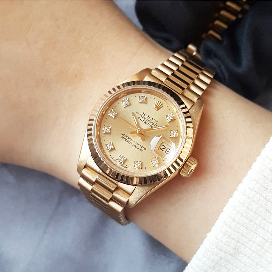 Rolex Gold Watch Rolex Ladies Watch 18K Gold Automatic Mechanical 69178 ด้านหลังเพชร