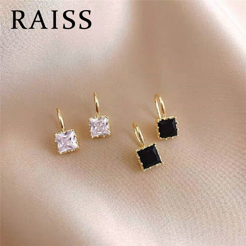 ผู ้ หญิงลําลองธรรมดา Rhinestone ต ่ างหูสแควร ์ เพทายต ่ างหู Ear Drop ( สีขาว/Black🌹