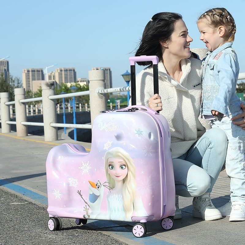 F กระเป๋าเดินทางของ Disney Elsa Princess สามารถนั่งสำหรับกระเป๋ารถเข็นกระเป๋าเดินทางสำหรับเด็ก Elsa