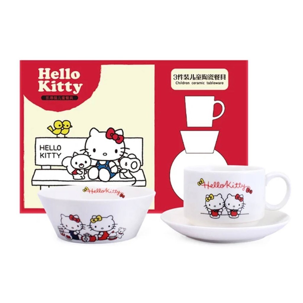 ชุดจานชามเซรามิค ลาย Hello Kitty สําหรับเด็ก