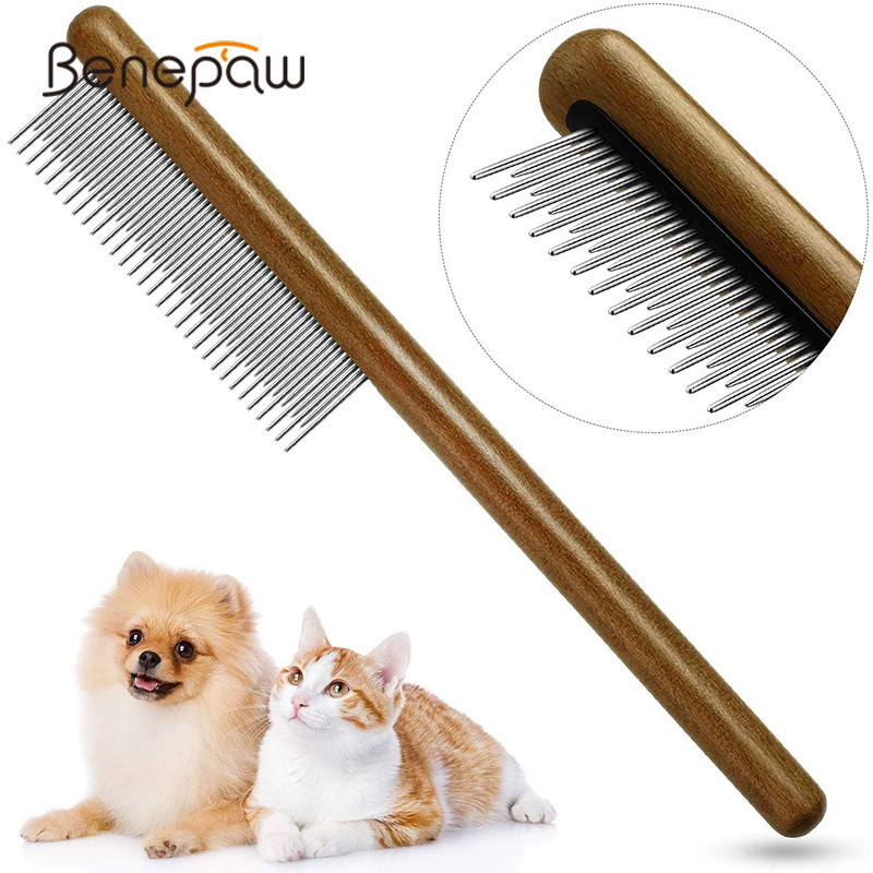 Benepaw หวีไม้สั้น ด้ามจับยาว เนื้อแมตต์ ใส่สบาย สําหรับสัตว์เลี้ยง สุนัข
