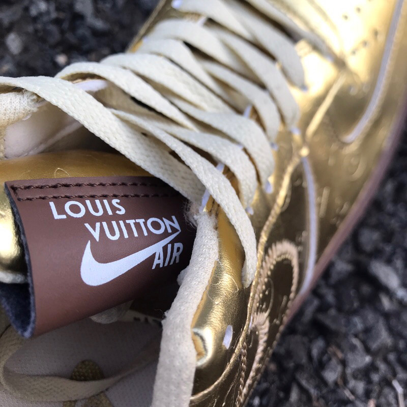 ♞,♘,♙Nike Air Force 1 x Louis Vuitton Metallic Gold Virgil' วินาที รองเท้า new