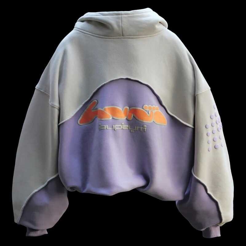 ❥ Y2k Haruku Zip Hoodie แฟชั่นรูปแบบจดหมายพิมพ์ Splicing ออกแบบห