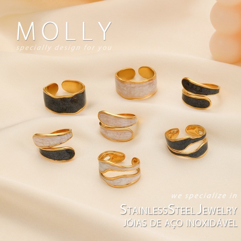 สแตนเลสสตีลแหวนสไตล์ฝรั่งเศสสําหรับผู้หญิง Non Tarnish Gold Plated Hypoallergenic Minimalist แฟชั่นเครื่องประดับ