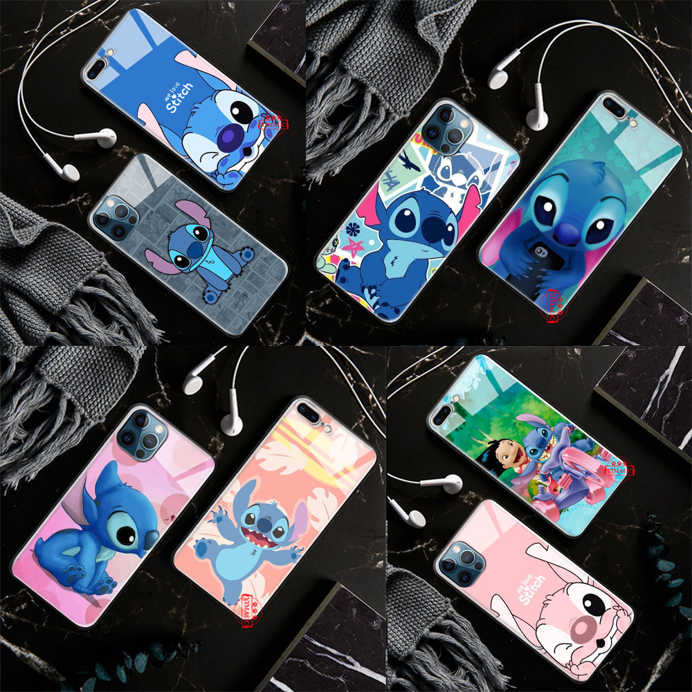 เคสโทรศัพท์มือถือกระจกนิรภัย ลาย Lilo Stitch L75 สําหรับ iPhone 14 15 Pro Max