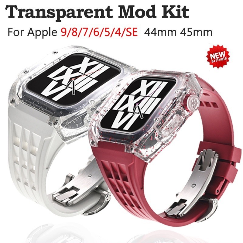 สายนาฬิกาข้อมือ แบบใส หรูหรา สําหรับ Apple Watch 9 8 7 6 5 4 SE iWatch 44 มม. 45 มม.
