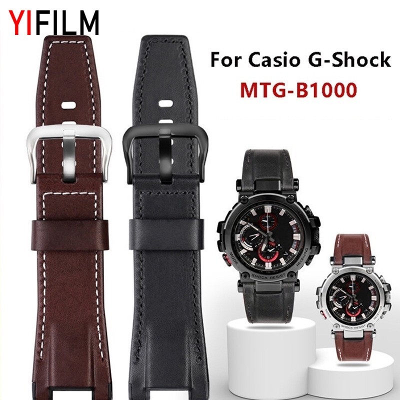 Yifilm สายนาฬิกาข้อมือหนังแท้ ปรับได้ สีดํา สําหรับ Casio G-SHOCK MTG-B1000 Smartwatch GSHOCK MTG B