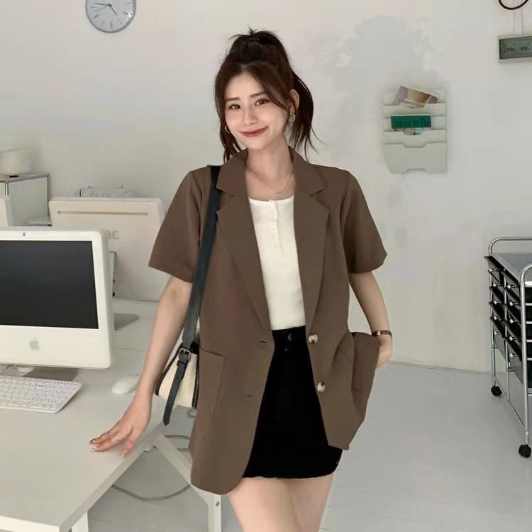 ชุดสูทสไตล์ผู้หญิงฤดูร้อนปีนี้ยอดนิยม Niche Casual All-Match เสื้อสูทแขนสั้น - รูปที่ 3