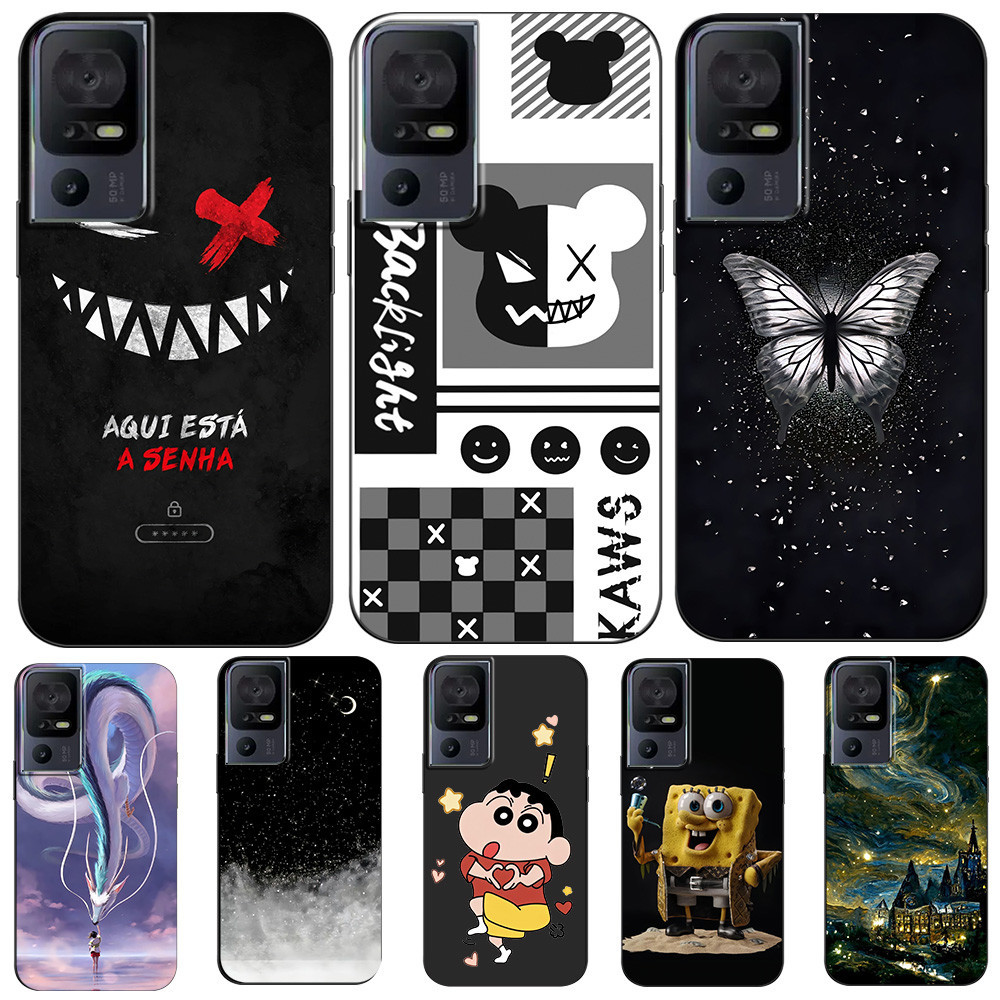 เคสสําหรับ TCL 40SE กรณีกลับฝาครอบโทรศัพท์ป้องกันซิลิโคนอ่อนนุ่มสีดํา Tpu Dark พื้นหลัง