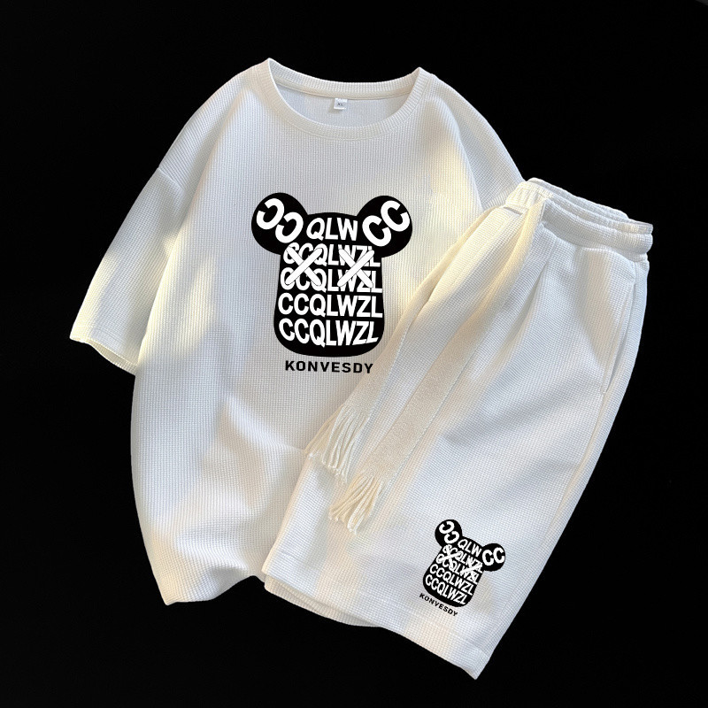 hot🔥การประกันคุณภาพ🔥 import Youth Sports Suit For Men Korean Sports Suit Men's Tian Waffle Loose