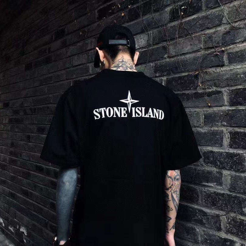 ผ้าฝ้ายแท้ฤดูร้อน Ins แบรนด์แฟชั่นยุโรปและอเมริกา High Street Stone Island Cross Star Compass Stone 