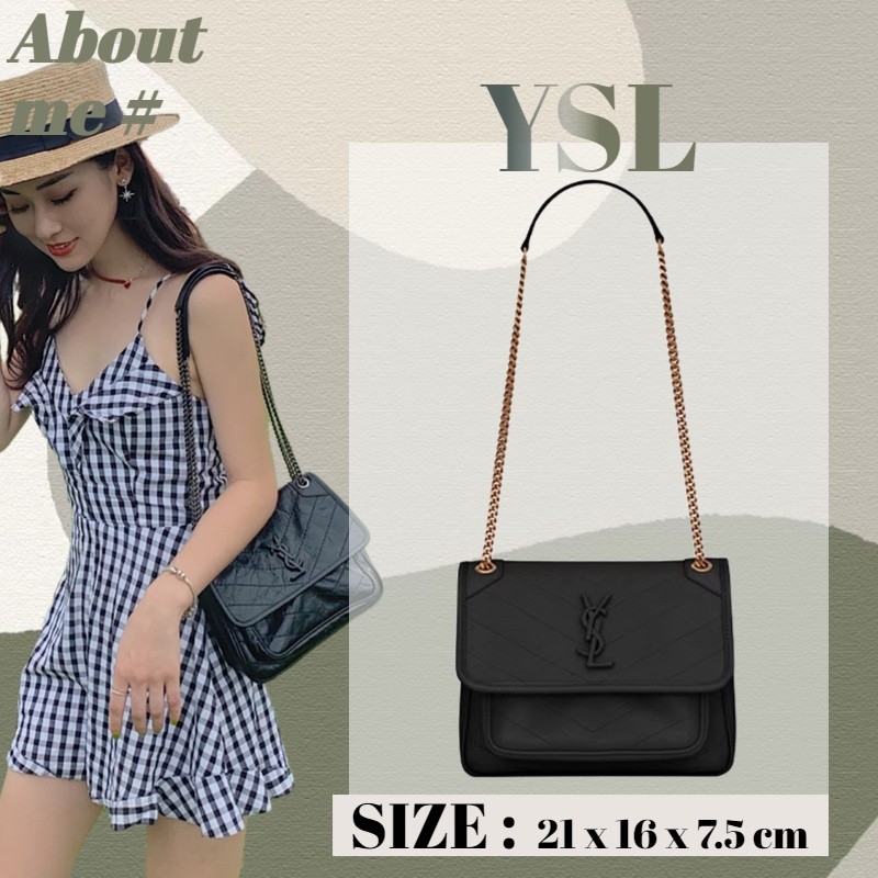 แบรนด์ใหม่และเป็นของแท้/แซงต์โลรองต์  ysl  Saint Laurent NIKI Mini Lambskin Bag/กระเป๋าสะพายข้าง/Cr
