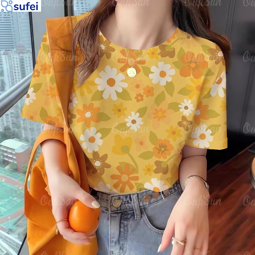 Sufei- เสื้อสงกรานต์2567เสื้อฮาวายผู้หญิงเสื้อผ้าลำลองสำหรับเทศกาลสตรีผู้หญิงปีใหม่เสื้อเบลาส์แขนสั้นพิมพ์ลายดอกไม้