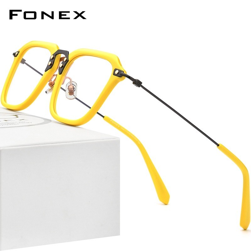 Fonex Acetate แว่นตาไทเทเนียมทรงหลายเหลี่ยมสไตล์ญี่ปุ่น 2021 สําหรับผู้หญิงและผู้ชาย