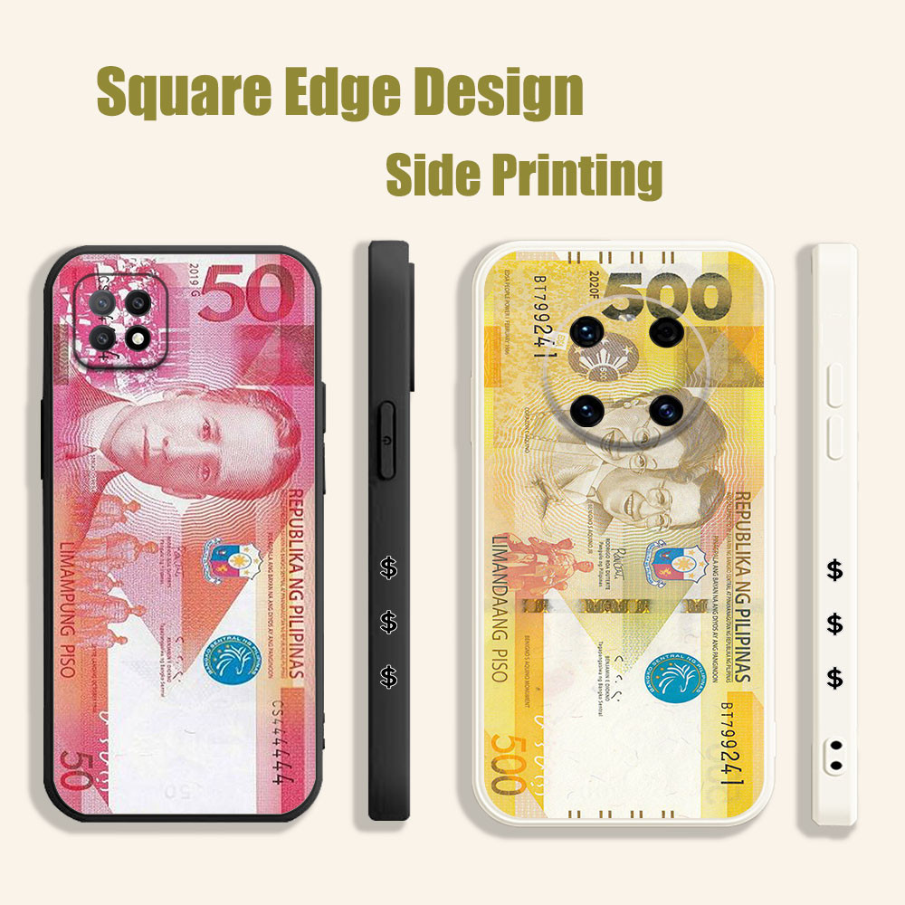 ปลอกสําหรับ OPPO Reno6 Reno 7 7z 5K A16E A16K A94 เงิน peso 500 Piso IAS09 เคสโทรศัพท์ขอบสี่เหลี่ยม