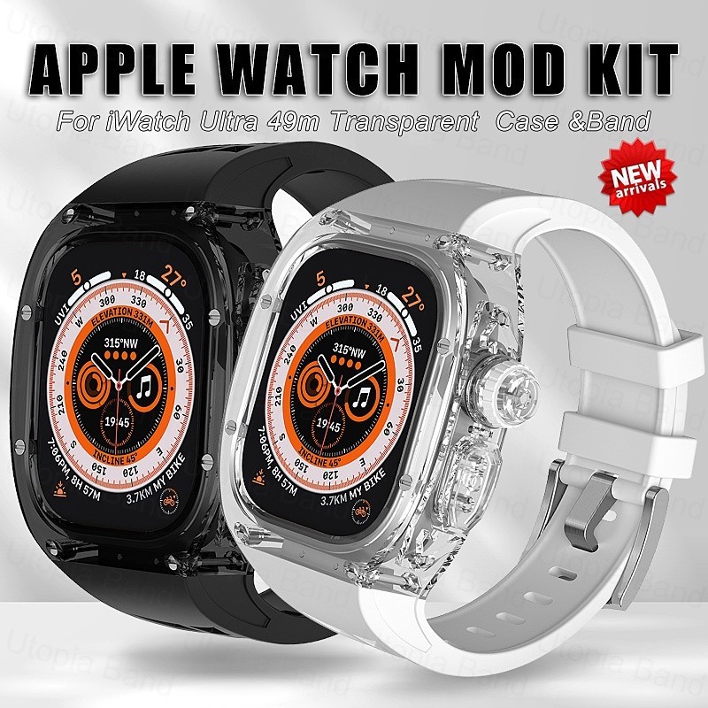 ชุดอุปกรณ์เสริม สายนาฬิกาข้อมือยาง แบบใส หรูหรา สําหรับ Apple Watch 8 Ultra 49 มม. iWatch Series 49