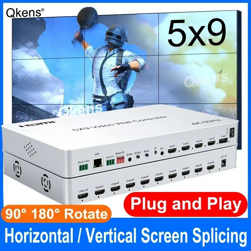 4K 5x9 Video Wall Controller 4x1 HDMI Multiviewer 2x2 3x3 1x6 TV Wall Splicer กล่องแนวนอนหน้าจอแนวตั
