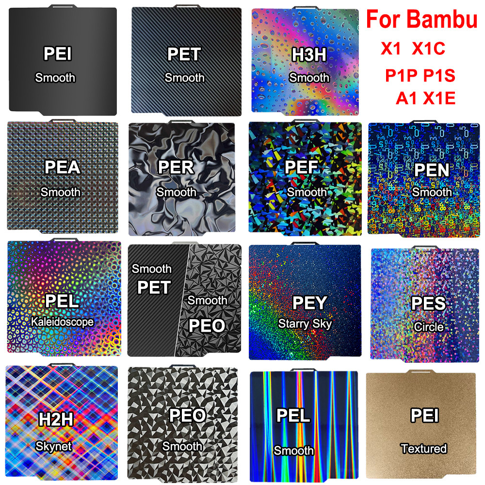 สําหรับbambu Lab X1C P1P P1S A1 สร้างแผ่นพื้นผิวเรียบ PEIแผ่นสองด้านPEO PET PEFสําหรับBambu Lab X1 ค